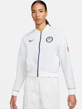 Nike White USA Olympic Varsity Jacket with Red Swoosh_S